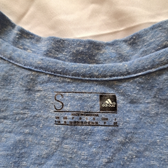 Adidas | Blue v neck women's t shirt with logo on sleeve - Picture 9 of 11
